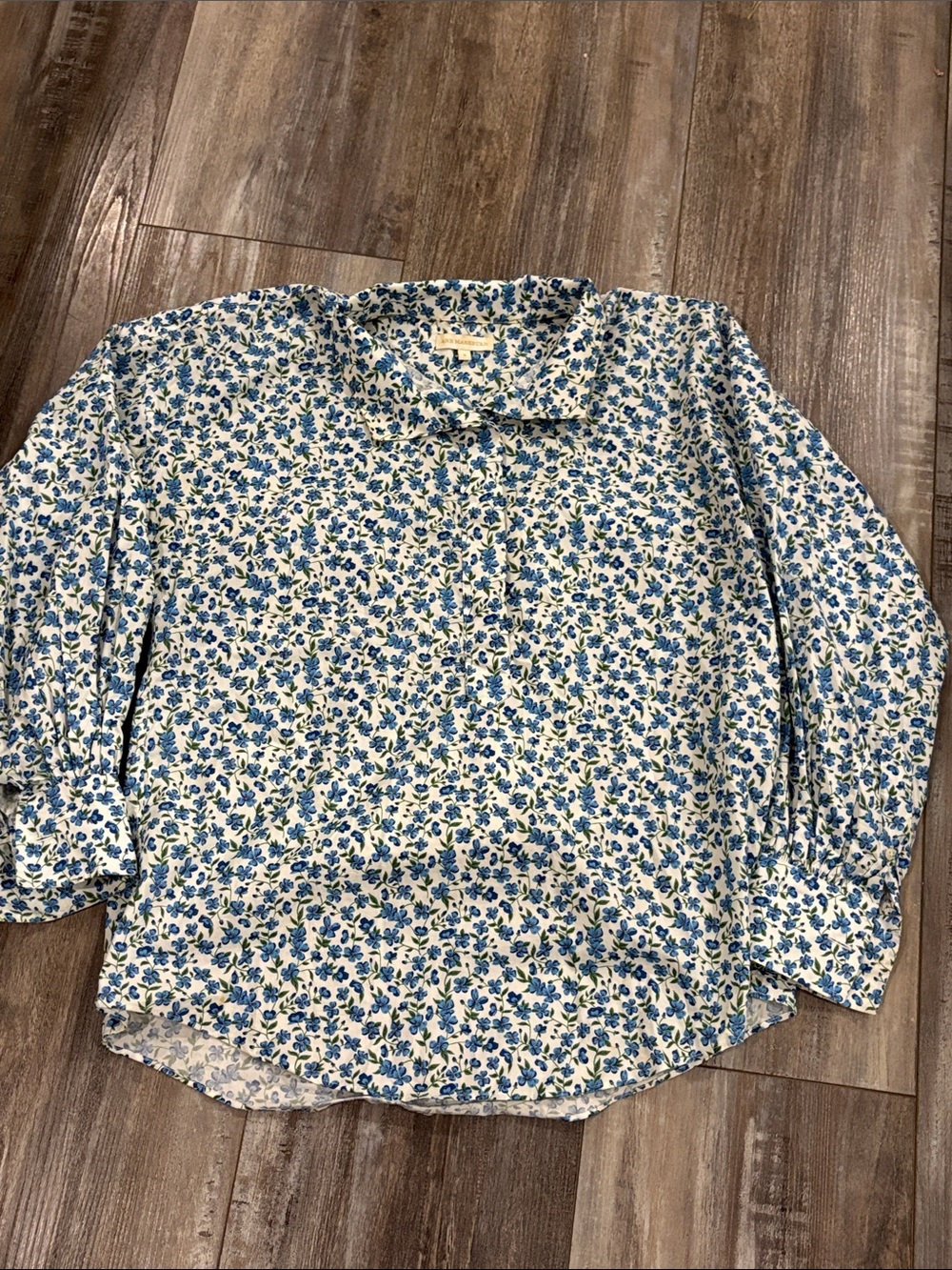 ANN MASHBURN Tomboy Popover Blue Floral Button Blouse Small